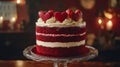 Delicious Red Velvet Cake With Strawberry Hearts Royalty Free Stock Photo