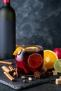 Delicious red wine with spices. Mulled wine and ingredients