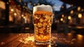 Delicious refreshing cold foamy light lager beer in a glass on the table Royalty Free Stock Photo