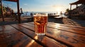 Delicious refreshing cold foamy light lager beer in a glass on the table Royalty Free Stock Photo