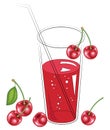 Delicious refreshing healthy drink. A glass of natural fruit juice. Cherry berry design. Vector illustration