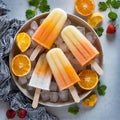 Delicious refreshing homemade popsicles made with fresh fruit juice viewed from above