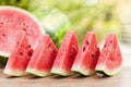 Delicious refreshing watermelon on the outdoors table