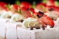 Tasty souffle decorated with chocolate and strawberry Royalty Free Stock Photo