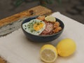 rice bowl with lemon butter and chicken Royalty Free Stock Photo