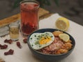 rice bowl with lemon butter and chicken Royalty Free Stock Photo