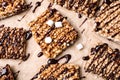 Delicious rice crispy treats on parchment paper