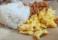 Delicious rice, fried egg and fried chicken ready to eat. Healthy food taken in cilacap Indonesia August 22, 2020 Royalty Free Stock Photo