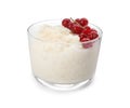 Delicious rice pudding with redcurrant isolated