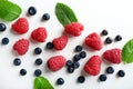 Delicious ripe berries on white background, top view Royalty Free Stock Photo