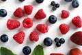 Delicious ripe berries on white background, top view Royalty Free Stock Photo