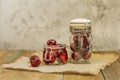 Delicious ripe cherries inside glass containers Royalty Free Stock Photo