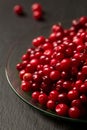 delicious ripe lingonberries on a glass plate