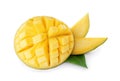 Delicious ripe mango cut into cubes and slices isolated Royalty Free Stock Photo