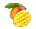 Delicious ripe mangoes on white background Royalty Free Stock Photo