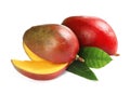 Delicious ripe mangoes on white background Royalty Free Stock Photo