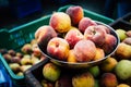 Delicious ripe peaches for sale at an urban street market