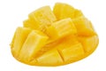Delicious ripe sliced mango isolated on white background. Exotic fruit Royalty Free Stock Photo