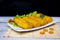 Delicious Risoles or Risol Vegetable, Indonesian traditional street food on wooden table Royalty Free Stock Photo