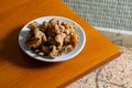 Delicious Rissol pork cracklings, a traditional Alentejo appetizer. Royalty Free Stock Photo