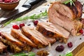 Delicious roast in oven turkey roulade cut in slices