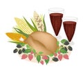 Delicious Roast Turkey, Sweetcorn, Berry Fruit and Juice Royalty Free Stock Photo