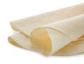 Delicious rolled Armenian lavash on white background, closeup