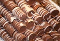 Delicious rolled milk chocolate cakes in patisserie