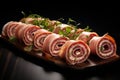 Delicious Rolled sliced jamon. Generate Ai