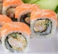 Delicious rolled sushi pieces