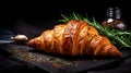 Delicious Rosemary-infused Croissant On A Stylish Black Tray