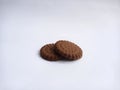 delicious round baked chocolate cookies isolated on white background, close up