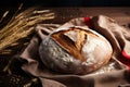 Delicious Round White Bread with Sprigs of Wheat - Freshly Baked Homestyle Bakery Item