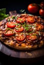 Delicious rustic traditional Italian pizza with cherry tomatoes