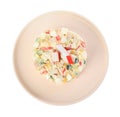 Delicious salad with crab sticks on white background, top view Royalty Free Stock Photo