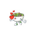 Delicious salad of the holding heart cartoon character