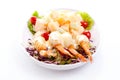 Delicious salad of vegetables and prawns