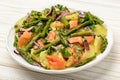 Delicious salad wit green asparagus, smoked salmon and potatoes. Royalty Free Stock Photo