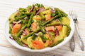 Delicious salad wit green asparagus, smoked salmon and potatoes. Royalty Free Stock Photo