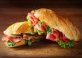 Delicious salami and ham baguettes Royalty Free Stock Photo