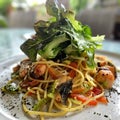 Delicious salmon aglio olio