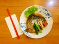 Delicious Salmon head boiled in Soy sauce served on Japanese style dish