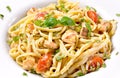 Delicious salmon pasta dish, tagliatelle or linguine noodles Royalty Free Stock Photo