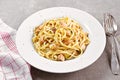 Delicious salmon pasta dish, tagliatelle or linguine noodles