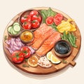 a delicious salmon steak with side dishes