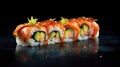 Delicious salmon sushi rolls on a dark table reflect restaurant-quality Japanese cuisine Royalty Free Stock Photo