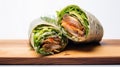 Delicious Salmon Wraps On A Wooden Board