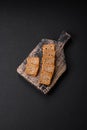 Delicious salted rectangular wheat croutons with salt and spices