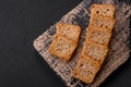 Delicious salted rectangular wheat croutons with salt and spices