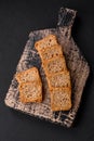 Delicious salted rectangular wheat croutons with salt and spices